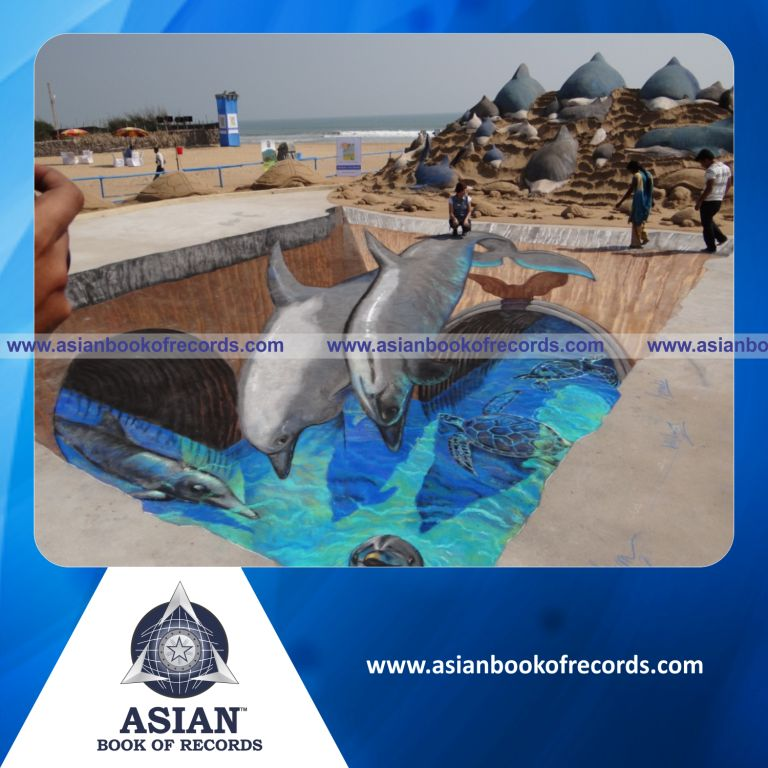 Largest Interactive 3D Chalk Paintings made with Sand by a Team