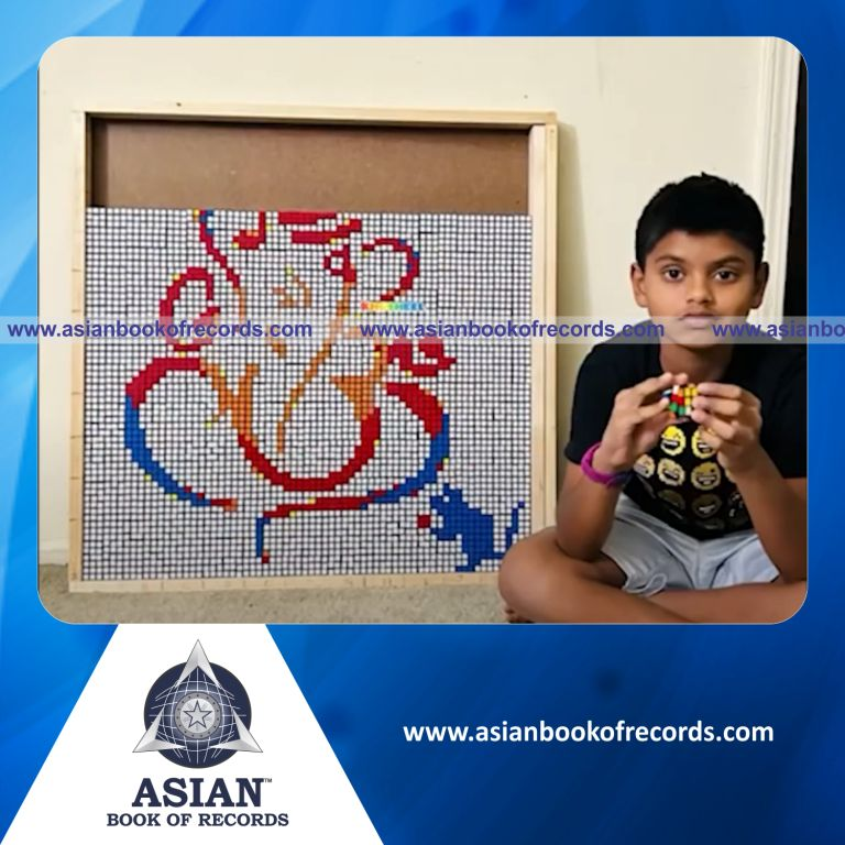 Highest Number of Mosaic Art Portraits Made with 555 Rubik's Cubes by an Individual (Minor - Male)