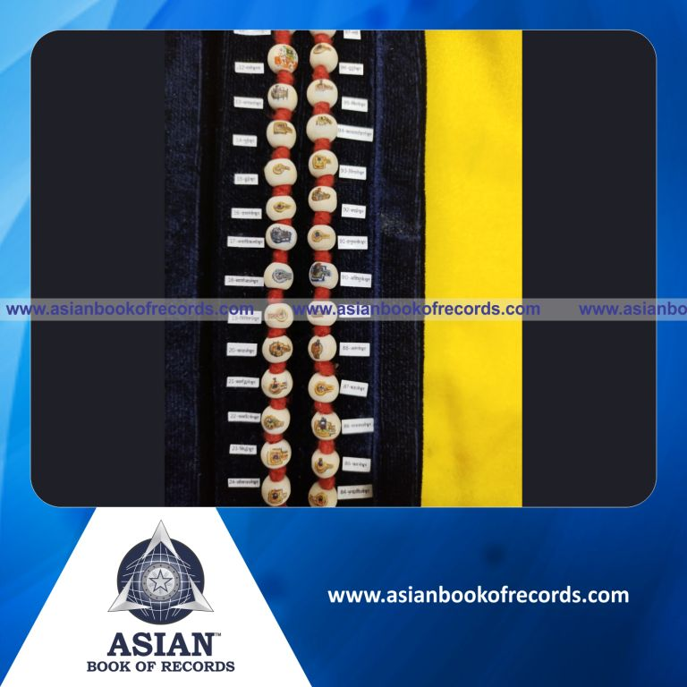 Highest Number of Miniature Paintings of Lord Shiva and Family on Sandalwood Prayer Beads